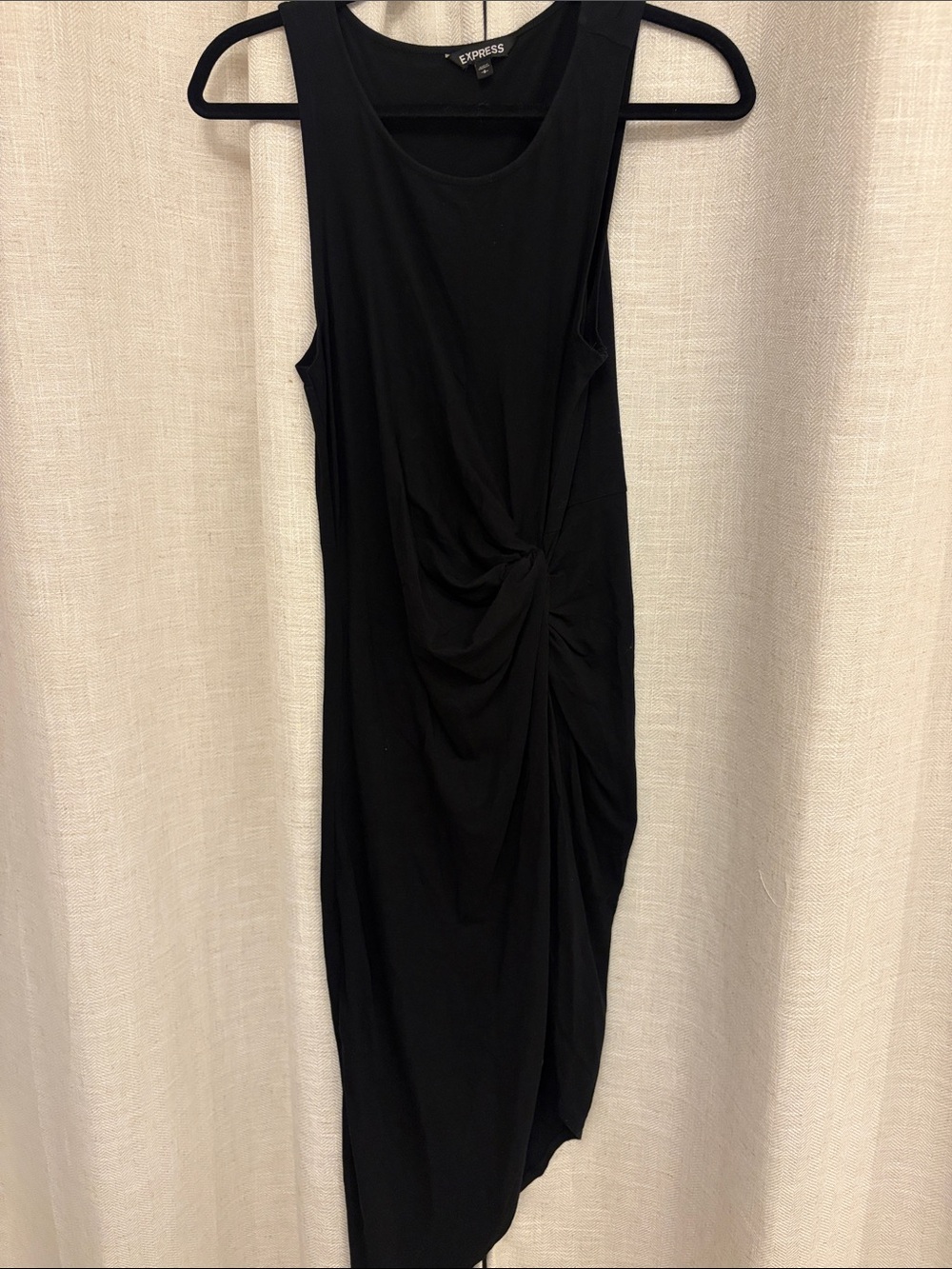 Express Black Asymmetrical Twist Midi Dress
